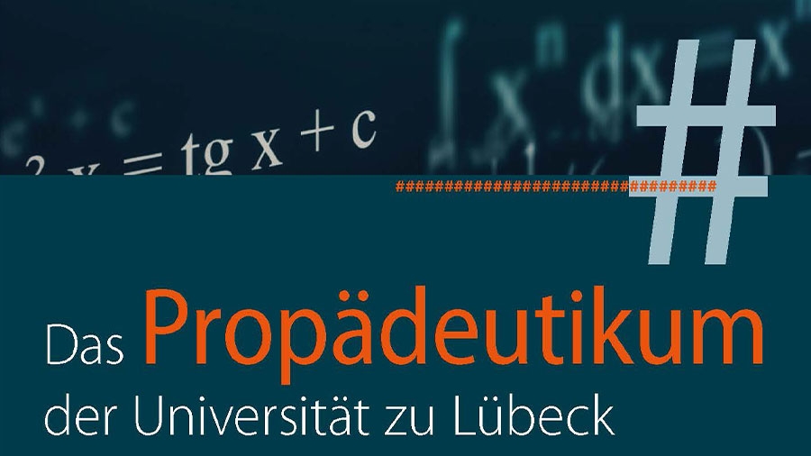 Auf dunkelblauem Hintergrund steht "Das Propädeutikum der Universität zu Lübeck"