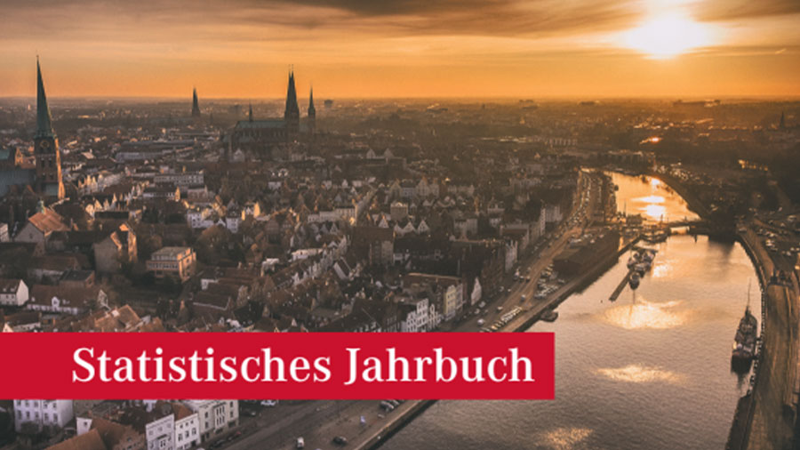 Ein schönes Bild der Hansestadt Lübeck mit einer Einblendung, in der "Statistisches Jahrbuch" steht.