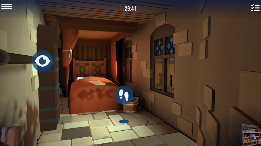 Ein Virtueller Raum mit Quests in einem hanseatischen Stil.