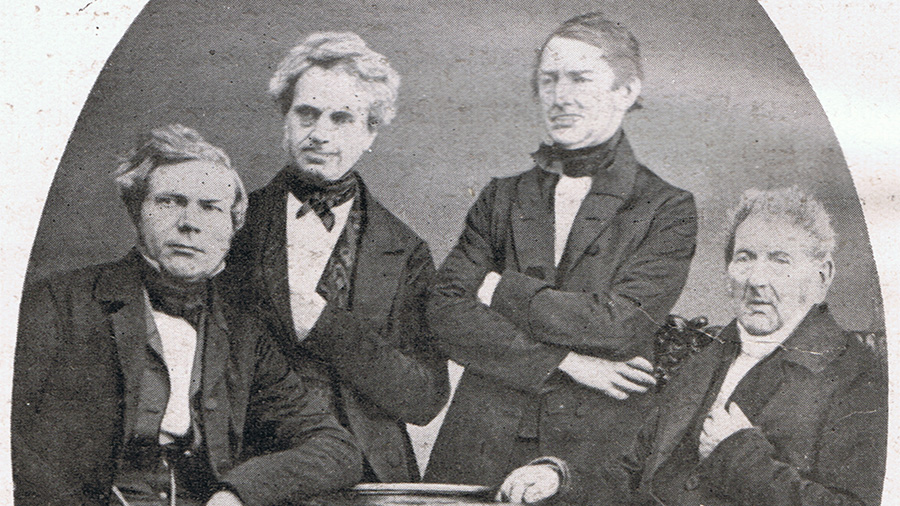 Lübecker Organisten im Jahre 1848, von links nach rechts: Hermann Jimmerthal (1809-1886), Johann Daniel Zacharias Burjam (1804-1879), Johann Dietrich Stiehl (1800-1872), Joachim Christoph Mandischer (1774-1860)