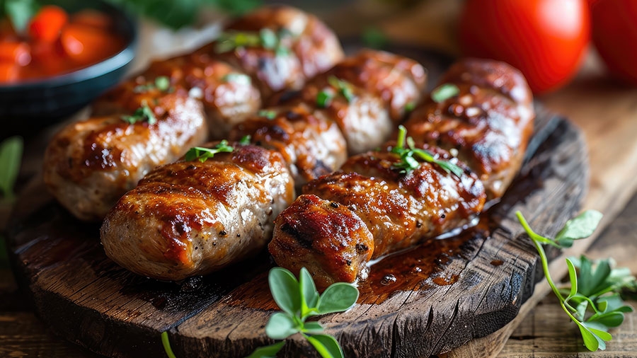 Cevapcici auf dem Teller mit Tomaten