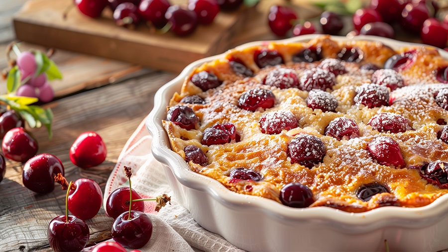 Clafoutis mir Kirschen fertig zubereitet