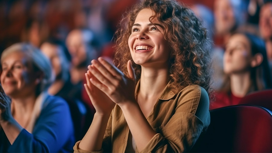 Frau stehend im Theaterpublikum